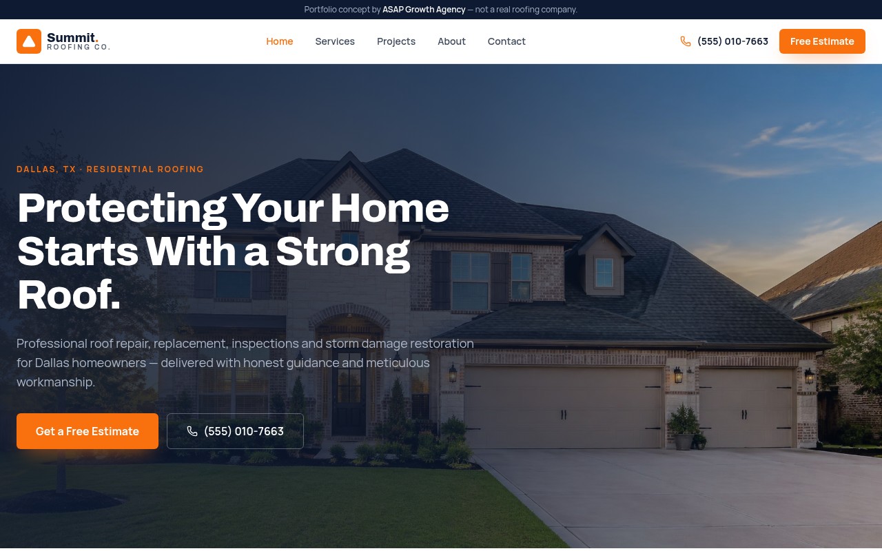 Summit Roofing Co. homepage screenshot
