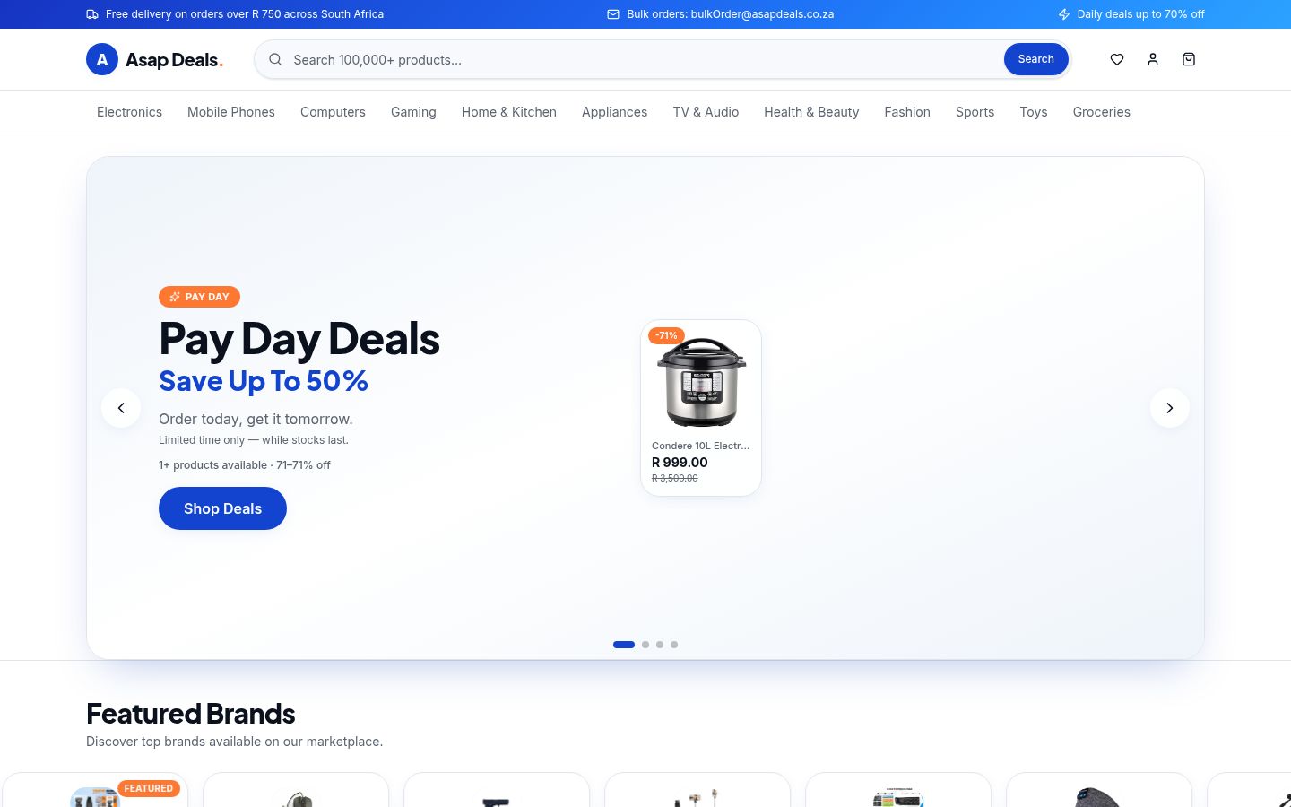 ASAP Deals — E-commerce Experience homepage screenshot