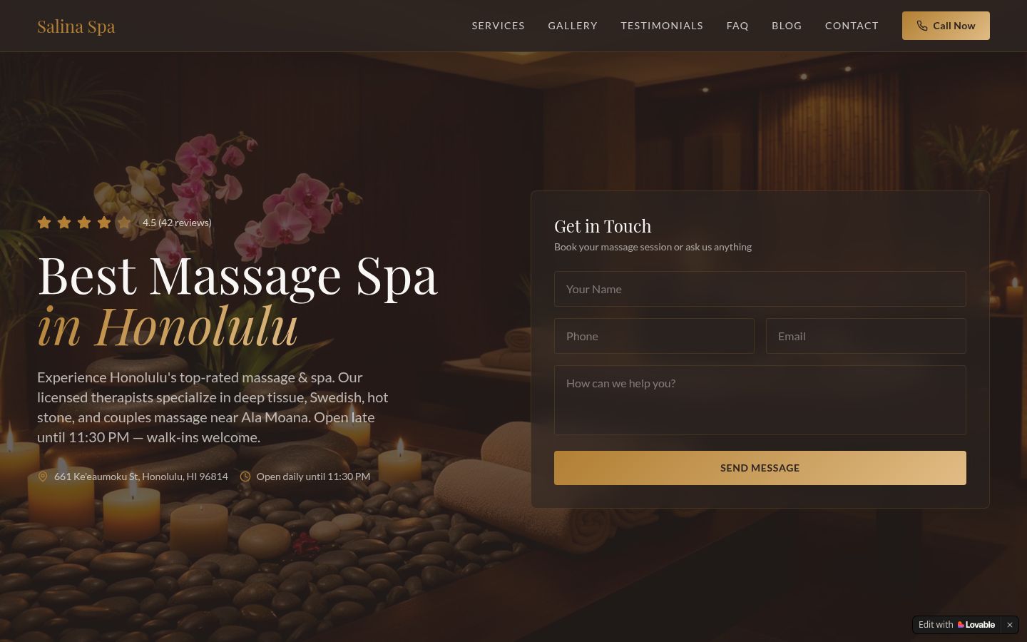 Salina Spa & Massage homepage screenshot